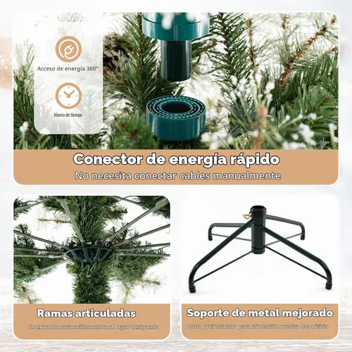 Vista 3 de Goplus Árbol de Navidad de 6 pies preiluminado artificial, árbol de Navidad con bisagras con conector de alimentación rápida de 360°, 350 luces LED