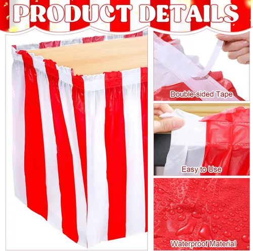 Vista 3 de 18 faldas de mesa a rayas rojas y blancas, desechables, decoraciones de mesa de carnaval, decoraciones de fiesta de circo para carnaval, circo