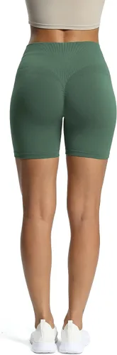 Vista 5 de Aoxjox Pantalones cortos de ciclismo sin costuras para mujer, cintura alta, contorno, atlético, gimnasio, fitness, yoga, Scrunch shorts de 6 pulgadas