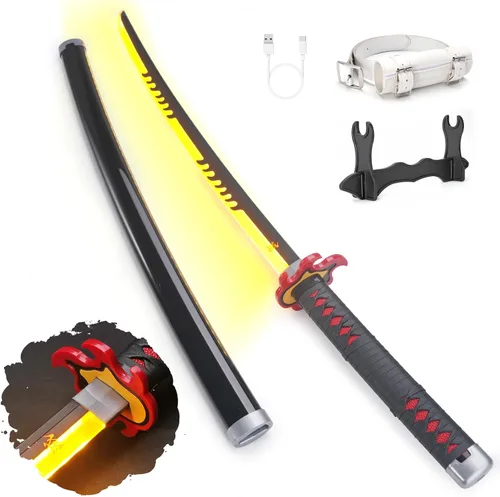 Vista 10 de Zisu Espada Katana LED brillante de anime para cosplay, espada iluminada recargable de 40 pulgadas con soporte y cinturón