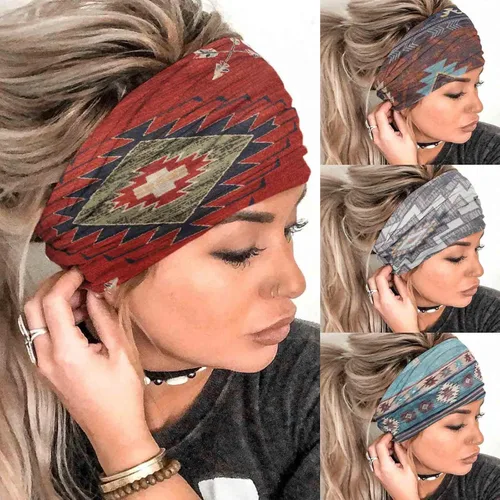 Vista 11 de Olbye Diademas bohemias anchas elásticas y antideslizantes para mujer y niña - para entrenamiento, yoga, correr, banda para el sudor, pañuelos