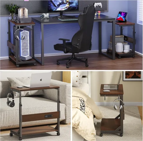 Vista 8 de Soporte de Torre de Computadora de Altura Ajustable con Estación de Carga y Puerto de Carga USB, Carrito de Caja ATX de 2 Niveles, Soporte de PC