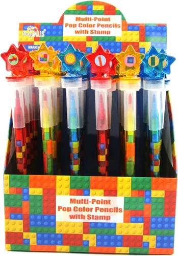Vista 3 de TINYMILLS 24 piezas de bloques de color ladrillo 2 en 1 apilables crayón apilable con tapa de sello extra, recuerdos de fiesta para niños, rellenos