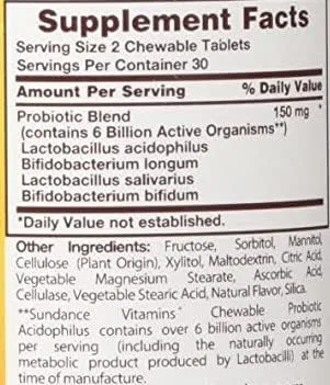Vista 5 de Sundance Probiotic Acidophilus - 60 comprimidos masticables, paquete de 3