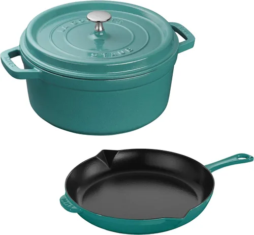 Vista 5 de Staub Juego de sartén y cocotte de hierro fundido de 3 piezas, color cereza