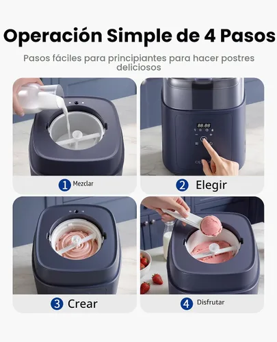 Vista 9 de Compresor 4 en 1 para hacer helados (1.0 cuartos de galón), sin precongelación, máquina automática de yogur, máquina de servir yogur congelado