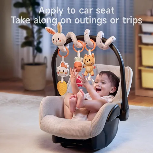 Vista 4 de TUMAMA - Juguetes en espiral para asiento de automóvil, juguetes para bebés de 0, 3, 6, 9, 12 meses, cochecito infantil, juguetes colgantes