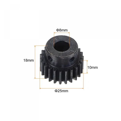 Vista 2 de uxcell Engranaje de piñón 1Mod 23T de 0.315 in de diámetro de acero endurecido para motor con paso para transmisión de engranajes de coche RC