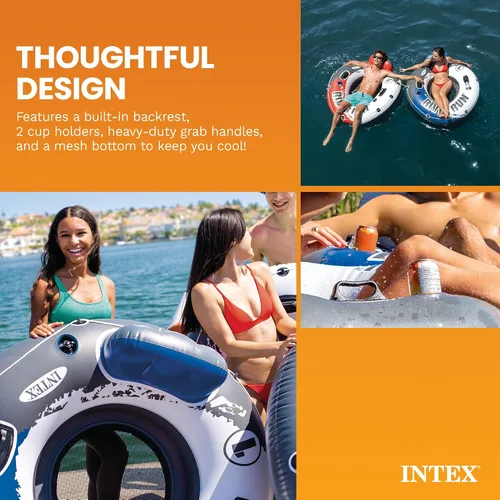 Vista 5 de INTEX 56825EP River Run 1 - Salón flotante inflable: respaldo cómodo, portavasos integrados, asas de agarre duraderas, cuerda de agarre completa