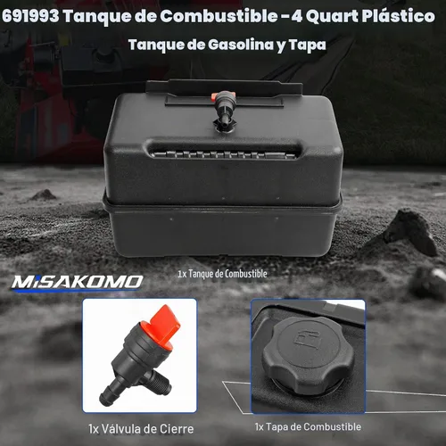 Vista 5 de 691993 Tanque de combustible – Tanque de gas de plástico de 4 cuartos con válvula de cierre y tapa – Tanque de combustible compatible con motores
