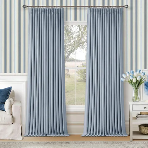 Vista 248 de Juego de 2 paneles de cortinas plisadas negras de 80 pulgadas para sala de estar, cortinas plisadas de lino con forro de 80 pulgadas de largo, 100%