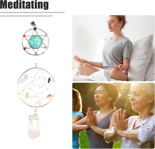Vista 2 de VOCOSTE Juego de piedras de cristal curativo sintético para relajarse por estrés, colgante hexagonal y colgante atrapasueños, accesorios para mujer