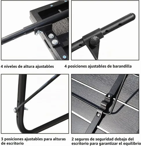 Vista 6 de Barandilla de balcón para colgar mesa plegable para barandilla de balcón, mesas de bar para balcón al aire libre para barandillas colgantes de Negro
