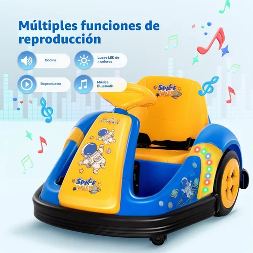 Vista 8 de coche chocón de 12V para niños pequeños con rueda grande, coche de paseo giratorio de 360° con control remoto, cinturón de seguridad, música, luces