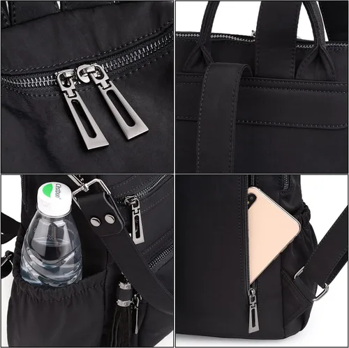 Vista 5 de UTO Mochila de cuero vegano para mujer, diseño de moda, convertible con borla, para viajes, con borla