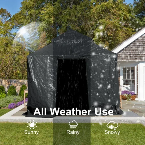 Vista 7 de Domi 2,44 m x 2,44 m Funda Universal de Invierno para Cenadores con Techo Rígido, Cubierta Exterior Impermeable con Paredes Laterales y Ventanas