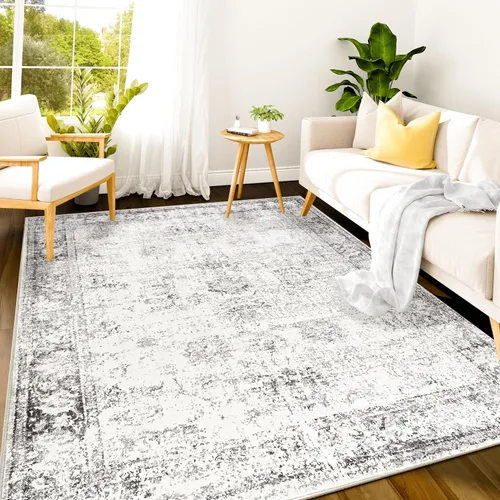 Vista 110 de Istana Alfombra larga antideslizante de 2.5 x 8 para el hogar, para pasillo y cocina, lavable, sedosa y suave al tacto, elegante, color azul y marfil