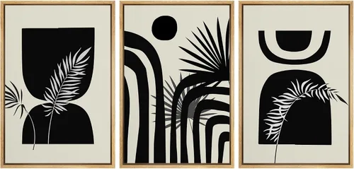Vista 16 de SIGNLEADER Lienzo enmarcado para pared, juego de arte abstracto geométrico verde esmeralda, arte moderno geométrico zen de mediados de siglo