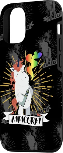 Vista 2 de iPhone 14 Vapicorn - Unicornio Vaping Divertido - Funda Rainbow Vape Clouds