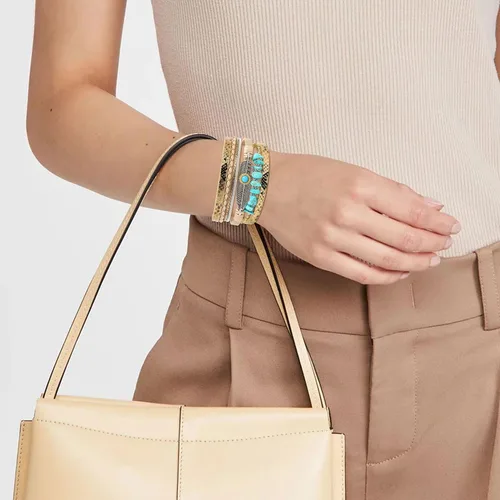 Vista 3 de Long tiantian Pulseras para mujer, joyería turquesa de moda para mujer, pulsera de múltiples hebras, pulseras de cuero para mujer, pulseras