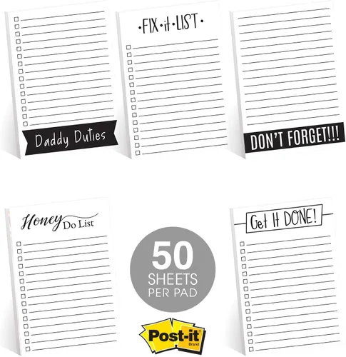 Vista 2 de Daddy Duties - Bloc de notas adhesivas / notas adhesivas masculinas reposicionables de 4 x 6 pulgadas para papá, 50 hojas por bloc, juego de 5
