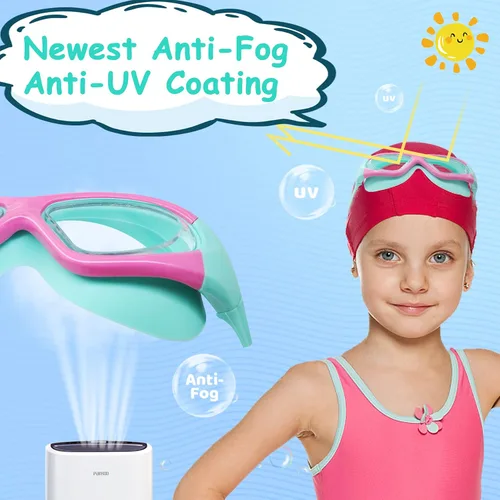 Vista 2 de Vvinca Gafas de natación para niños de 3 a 12 años, diseño mejorado 2024 con tapón para la oreja y la nariz, visión amplia, antivaho sin fugas