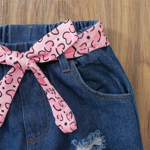 Vista 5 de PATPAT Conjuntos de 2 piezas para niña, conjuntos de pantalones de manga larga, camiseta y pantalones de mezclilla con cuello redondo, talla 5-12