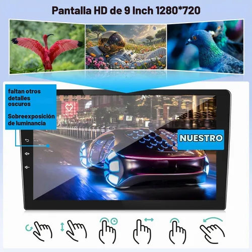Vista 3 de Kunfine Universal 8-Core 4G+128G 9 pulgadas Android doble DIN coche estéreo inalámbrico CarPlay/Android Auto IPS 9 "pantalla táctil Tablet Auto