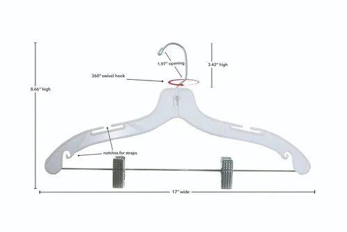 Vista 6 de Nahanco 500RCHU - Colgador de plástico transparente tradicional con muescas y ganchos para tirantes y clips delicados, tamaño pequeño, uso