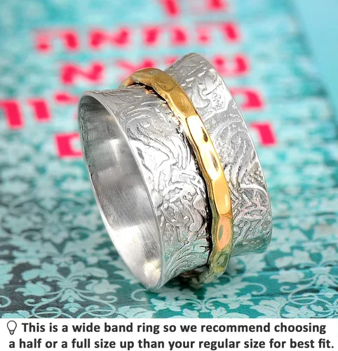 Vista 3 de Boho-Magic Anillo giratorio de plata de ley 925 para mujer con anillo de latón, con flores, Metal