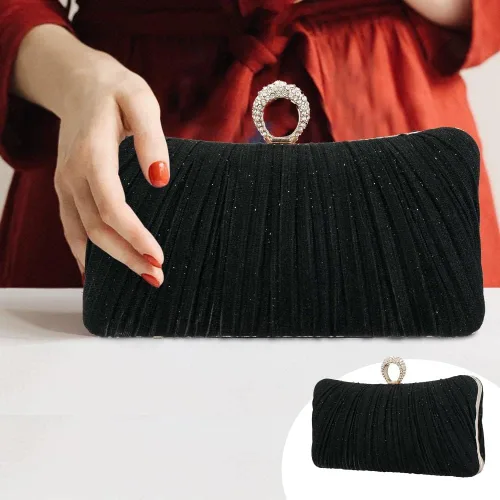 Vista 8 de Bolso de mano de noche dorado con purpurina para mujer, bolso de noche plisado para fiesta de boda y novia