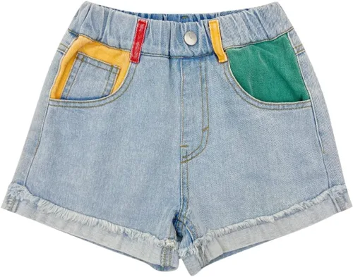 Vista 2 de Rolanko Pantalones cortos de mezclilla para niñas, cintura elástica, pantalones cortos de mezclilla de verano para niños de 4 a 14 años