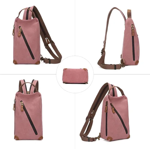 Vista 5 de KL928 Bolso bandolera de lona Mochila pequeña cruzada de hombro, mochila casual para hombres y mujeres, 6887-lona-óxido rojo, Ocio