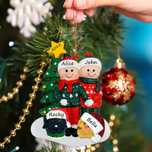 Vista 2 de Adorno de Pareja con Mascotas Perros Gatos - Adorno de Navidad de Pareja con Mascota Perro Gato, Adorno de Navidad de Pareja Adicional con Mascota