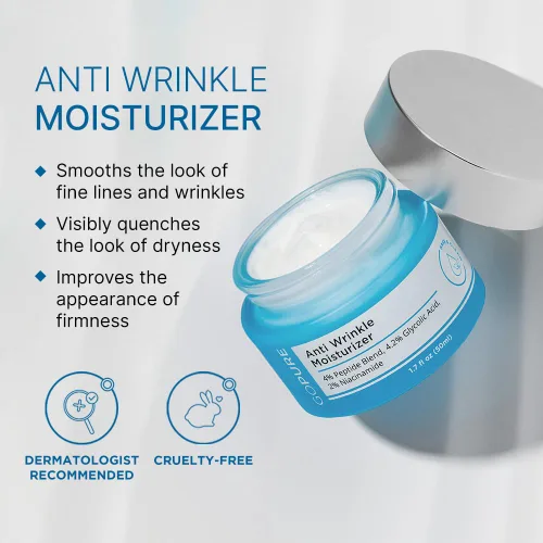 Vista 2 de goPure Glyco-Peptide Crema facial antiarrugas – Hidratante de ácido hialurónico para cara con ácido glicólico, péptidos y vitamina E – Hidratante