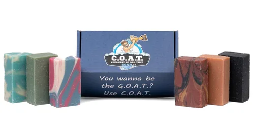 Vista 2 de Jabones en barra para hombres, todos naturales, aromas masculinos con tema deportivo, sin aceite de palma, vegano, paquete de 6 variedades