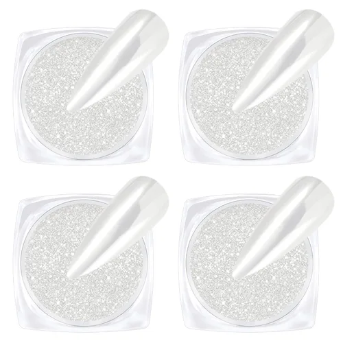 Vista 13 de Polvo de uñas cromado dorado LEDSUUEI Super Mirror Nail Glitter, polvo de metal Holo cromo para uñas, pigmento blanco aurora, dona vidriosa perla