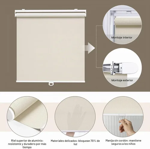 Vista 4 de AOSKY Persianas enrollables sin cordones para ventanas que filtran la luz, pantalla solar semitransparente, con 5% de apertura, protección UV