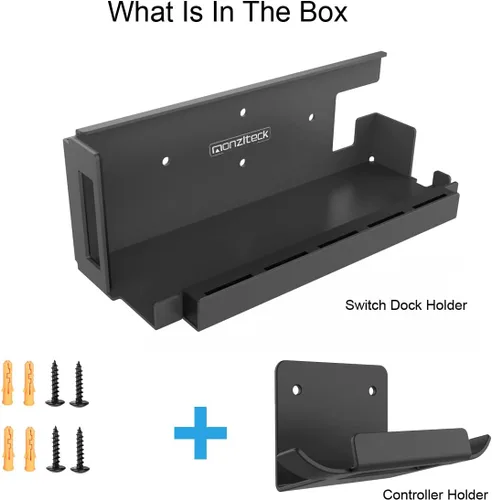 Vista 4 de Monzlteck Soporte de pared para interruptor+soporte de controlador, compatible con la versión OLED, titular de la tarjeta de juego, metal sólido