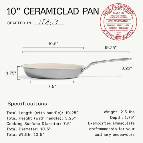 Vista 3 de Made In Utensilios de cocina CeramiClad 2.0 - Sartén antiadherente de 10 pulgadas (mango inoxidable), revestimiento de acero inoxidable de 5 capas