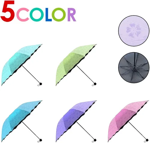 Vista 7 de Japard Sombrilla plegable Flor mágica en la lluvia, sombrilla de viaje con protección UV para mujeres y niñas, deportes al aire libre, camping