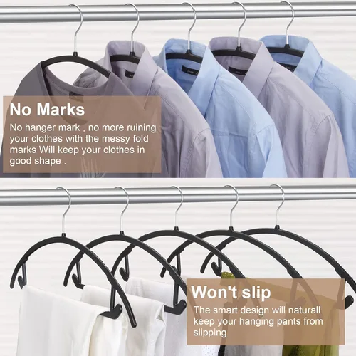 Vista 5 de Paquete de 50 perchas ergonómicas de plástico curvas, diseño sin golpes, agarre antideslizante para telas delicadas, perchas de ropa resistentes