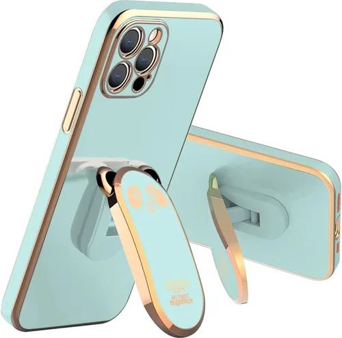Vista 12 de Funda compatible con Samsung Galaxy A12 5G Carcasas con 6D chapado Panda Hidden Kickstand y protector de lente de cámara, cubierta de TPU Negro