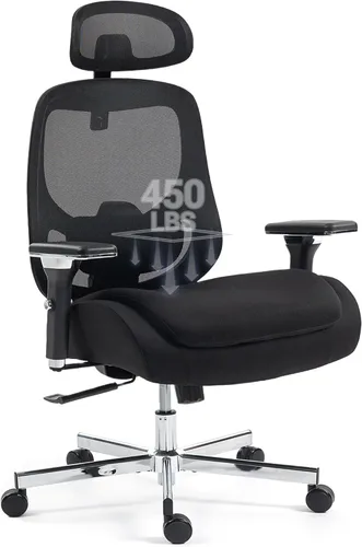 Vista 10 de Silla de oficina ergonómica de 450 libras con brazos abatibles, silla de escritorio grande y alta de piel sintética resistente, silla de Negro