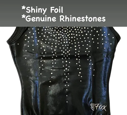 Vista 3 de LIL'FOX SHIMMER Leotardos de gimnasia para niñas - Ropa de baile para niños, volteretas, acrobacia, equipo de gimnasia Negro