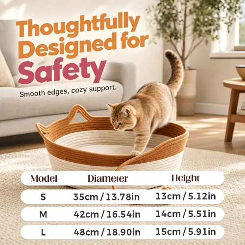Vista 7 de Cesta tejida a mano para gatos, cesta de cuerda para gatos, marrón