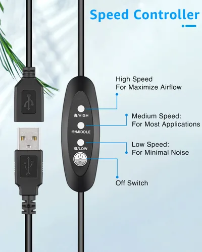 Vista 3 de GDSTIME Enfriador de ventilador silencioso con control de 3 velocidades, L/M/H, CC 5 V alimentado por USB dual 4.724 in ventilador de caja