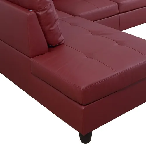 Vista 5 de Moderno sofá seccional de cuero en forma de L (rojo, hacia la izquierda)