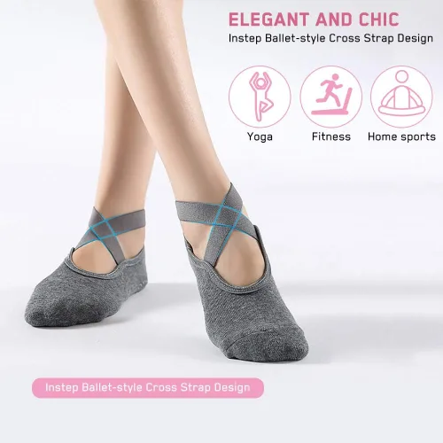 Vista 3 de Luckit Calcetines de yoga con puños para mujer calcetines antideslizantes para pilates calcetines de fitness calcetines antideslizantes para yoga