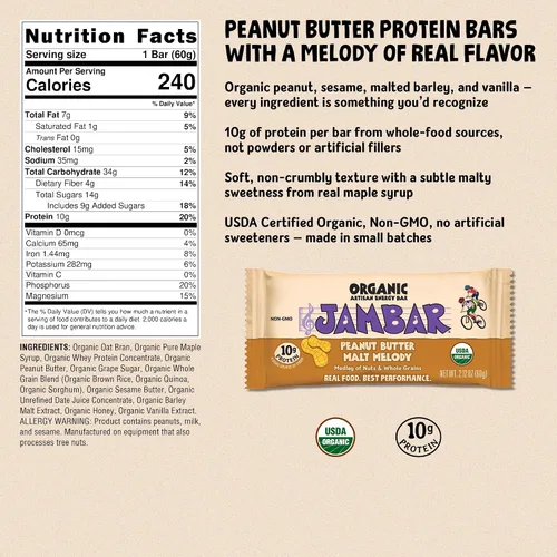 Vista 2 de JAMBAR Organic Artisan Energy Bar (Malt Nut Melody - 12 unidades)